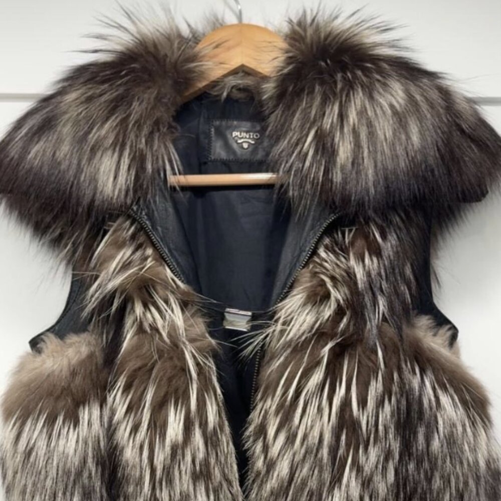 Punto Luxury Genuine Fox Fur Vest - Natural Silver Brown Tone, Rare.